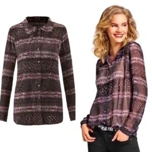 CAbi Black and Pink Patterned Sheer Blouse size L